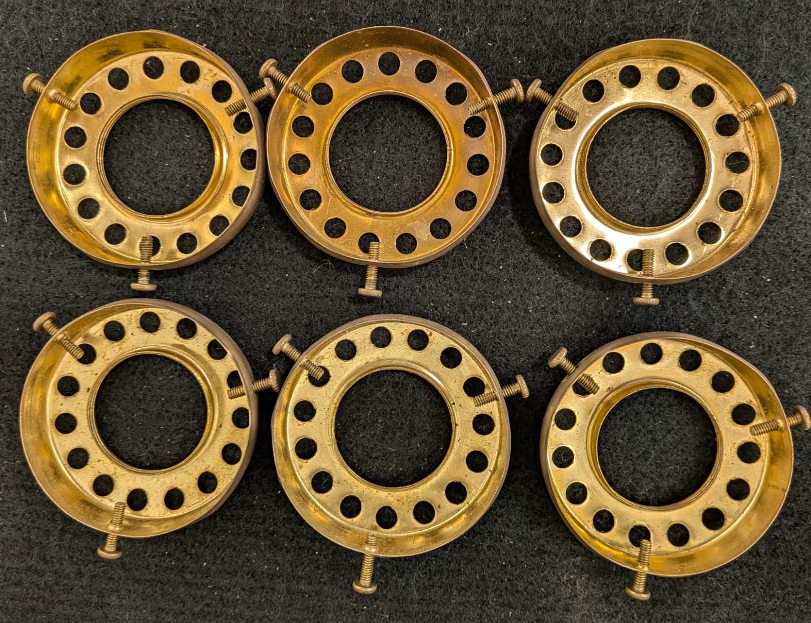 Vintage 2-1/4" Fitter - Uno Threaded Shade Holders, Stamped Brass set of 6 gallery