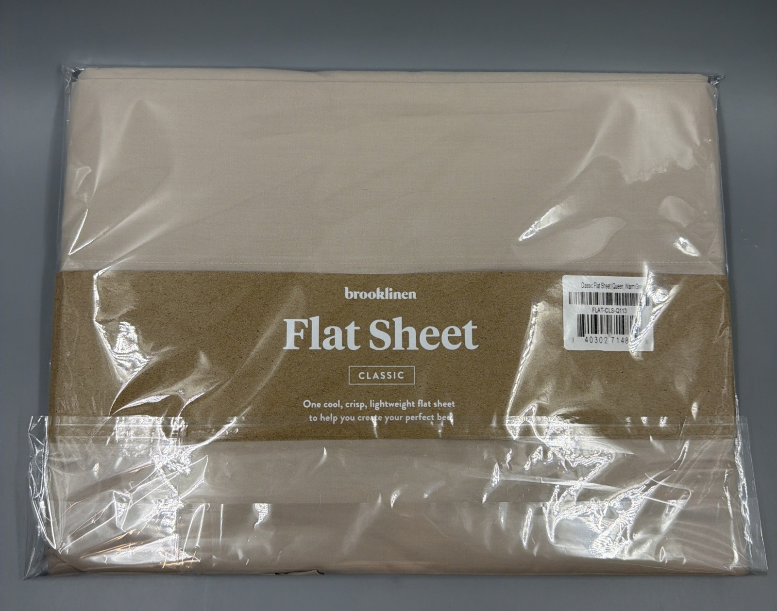 BROOKLINEN - FLAT SHEET - COTTON- WARM GREY-QUEEN - NEW gallery