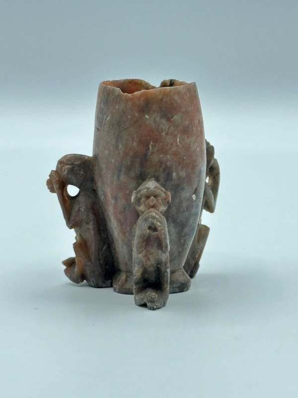 Vintage Soapstone 3 Wise Monkeys Toothpick Holder Carved See Hear Speak gallery