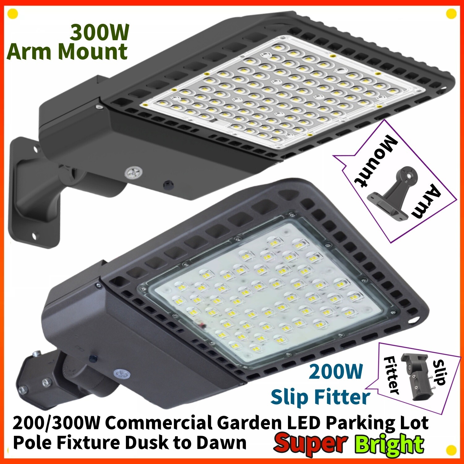 LED Parking Lot Light 200W-300W LED Shoebox Area Light Street Pole fixture 5000K gallery