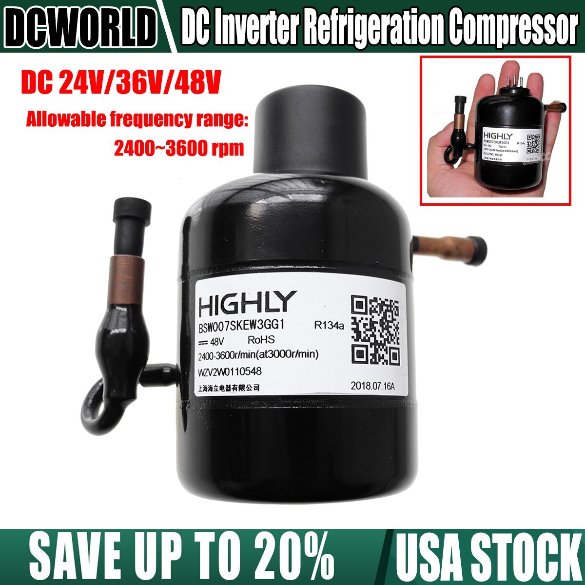 DC24V/36V/48V R134a Refrigeration Air Compressor Fridge Freezer Low Vibration DW gallery