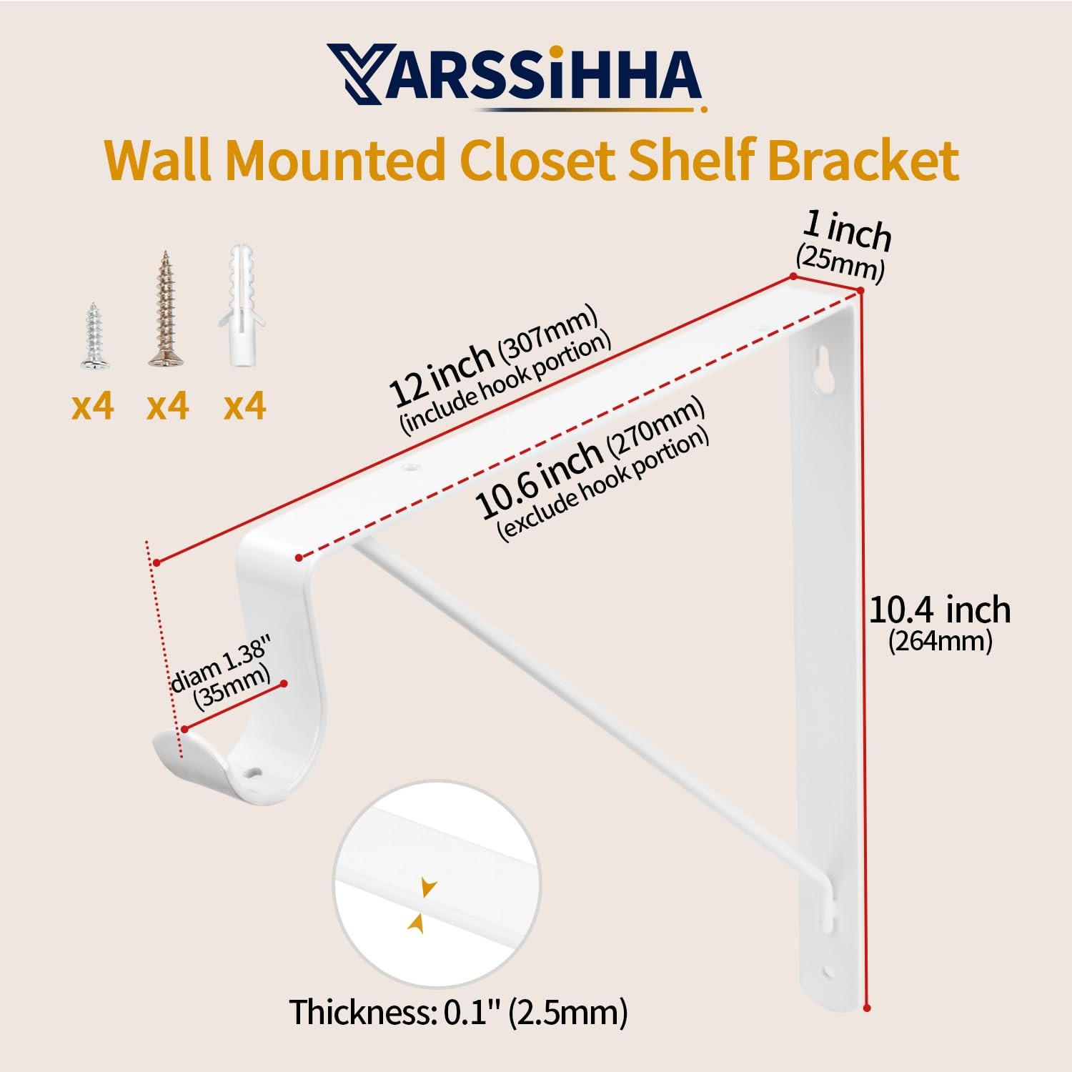 2 Pack Closet Rod Bracket, 12 x 10.4 Inch Wall Mounted Closet Shelf Bracket, ... gallery