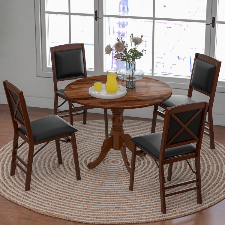 Modern Round Dining Table Solid Wood Resistant Living Room w/Curved Trestle Legs gallery