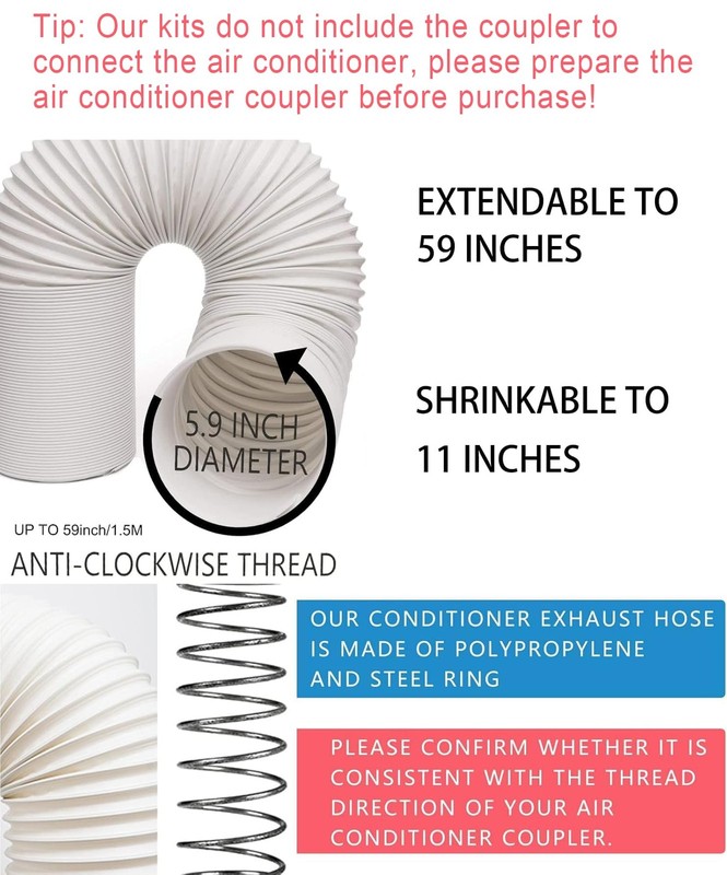 Portable AC Window Vent Kit - Adjustable Sliding Plate 59 Exhaust Hose gallery