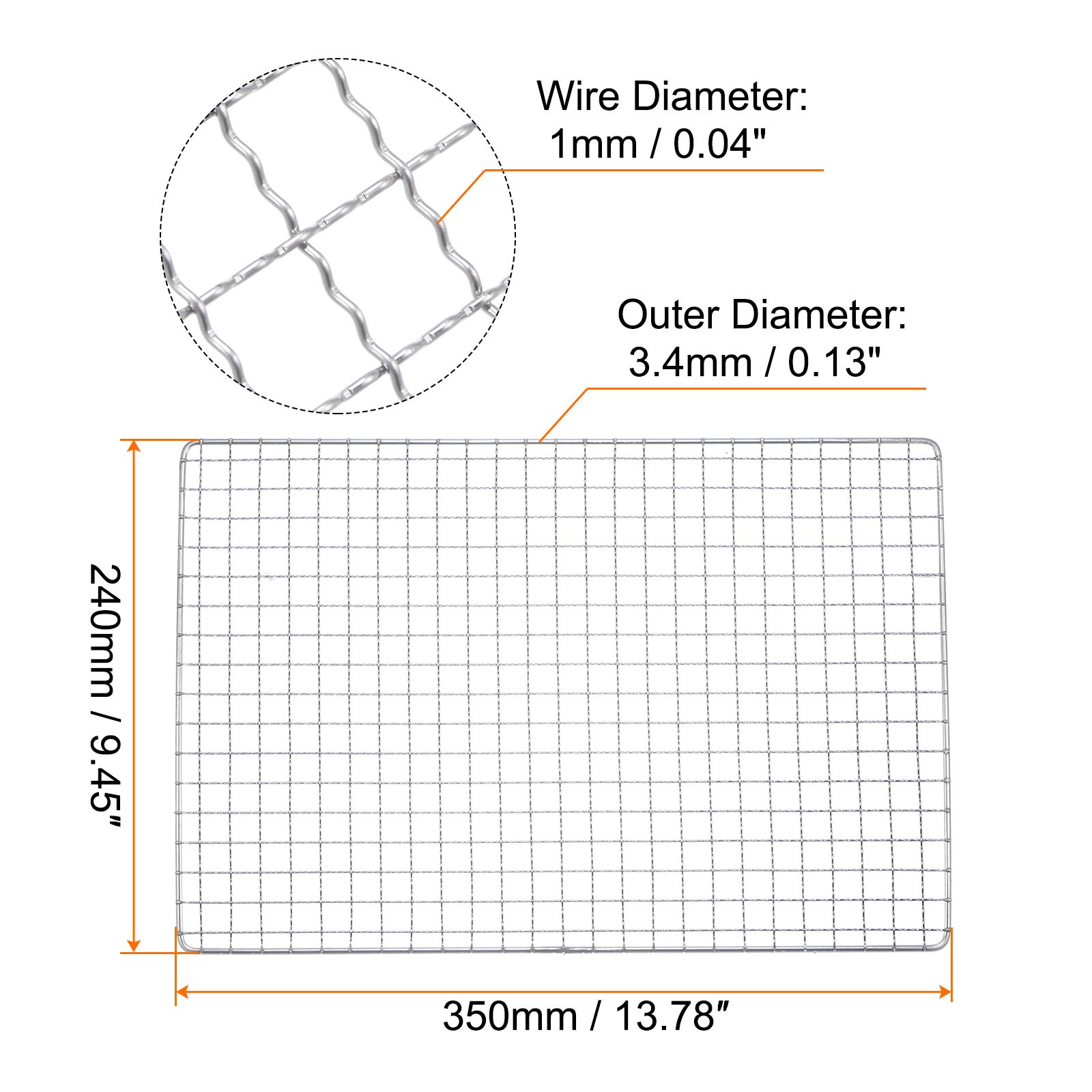 Square BBQ Grill Net 13.8"x9.4" Stainless Steel Barbecue Mesh Mat gallery