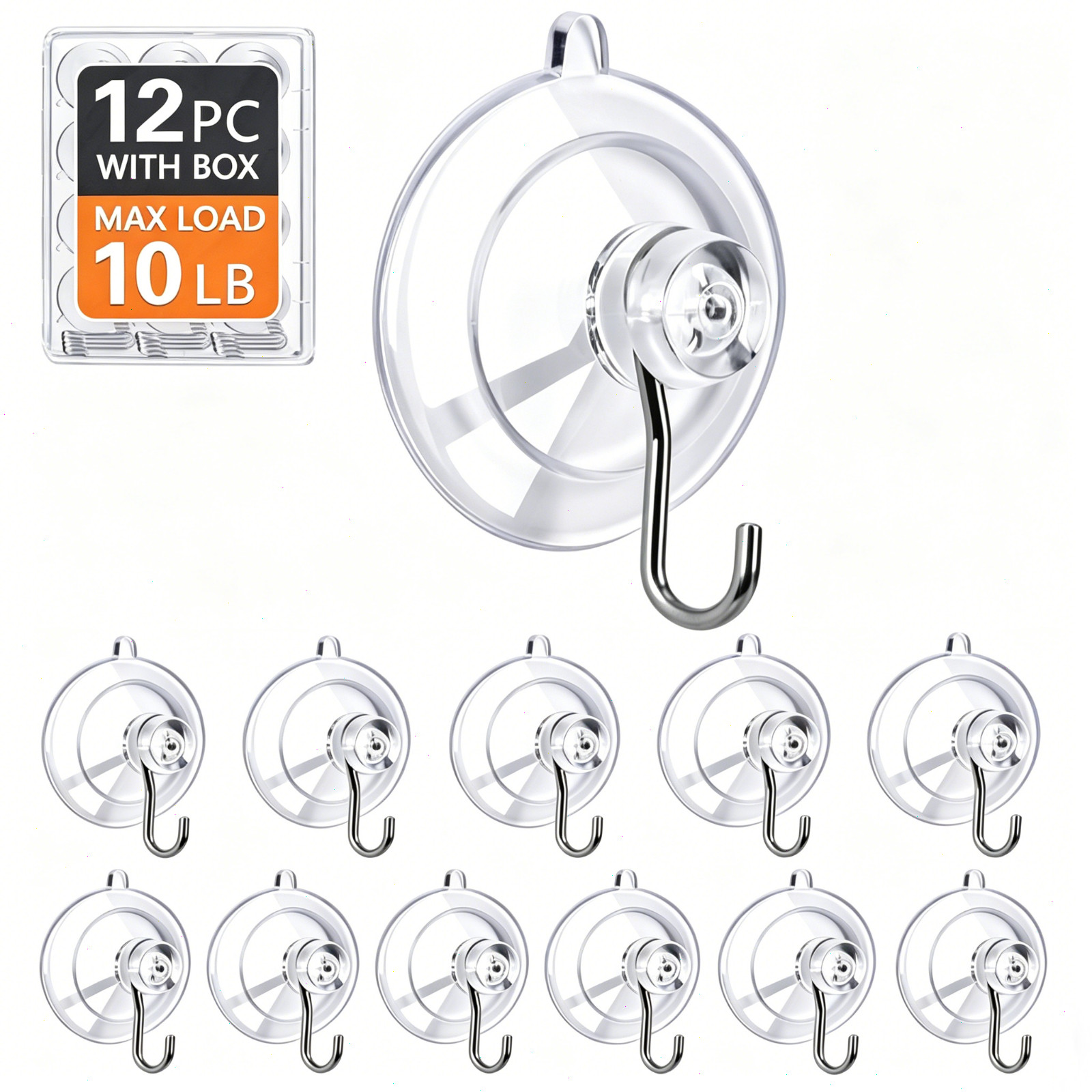 Heavy Duty Suction Cup Hooks Clear Transparent Stainless Steel 10LB Waterproof gallery