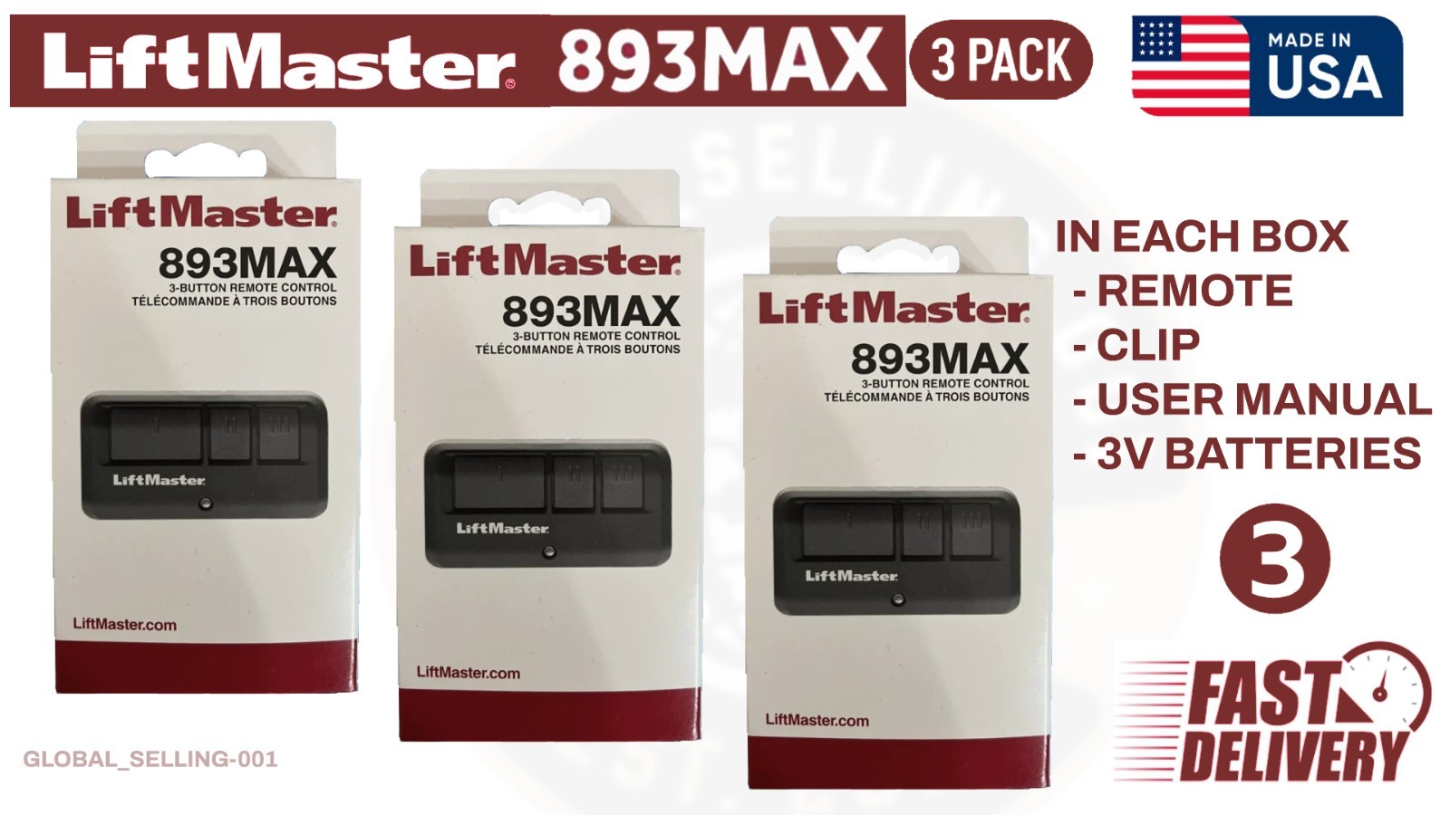 (3-pack) 893MAX 3 Button Liftmaster Visor Remote Control Garage Door Opener gallery