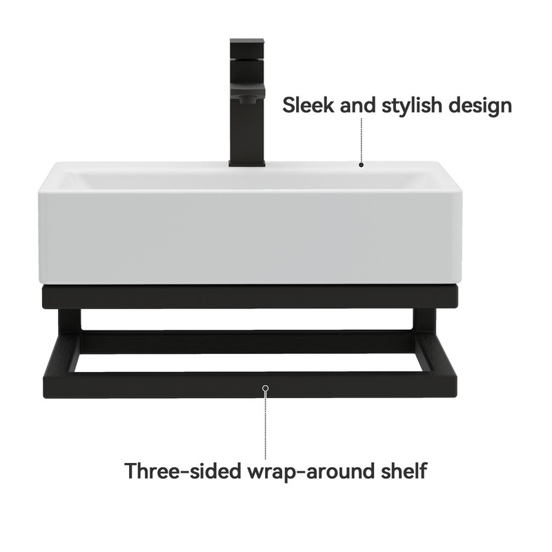 21" White Wall Mounted Vessel Sink Floating Ceramic Basin Bowl w/ Bracket Faucet gallery