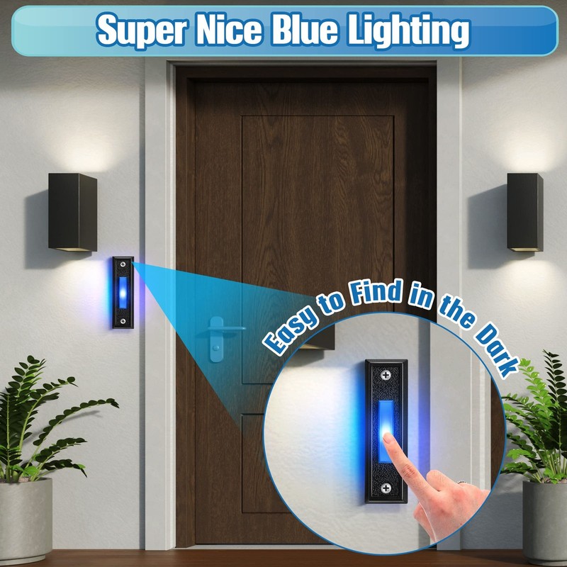 Lighted Doorbell Button Blue LED Wall Mount 2 Pack gallery