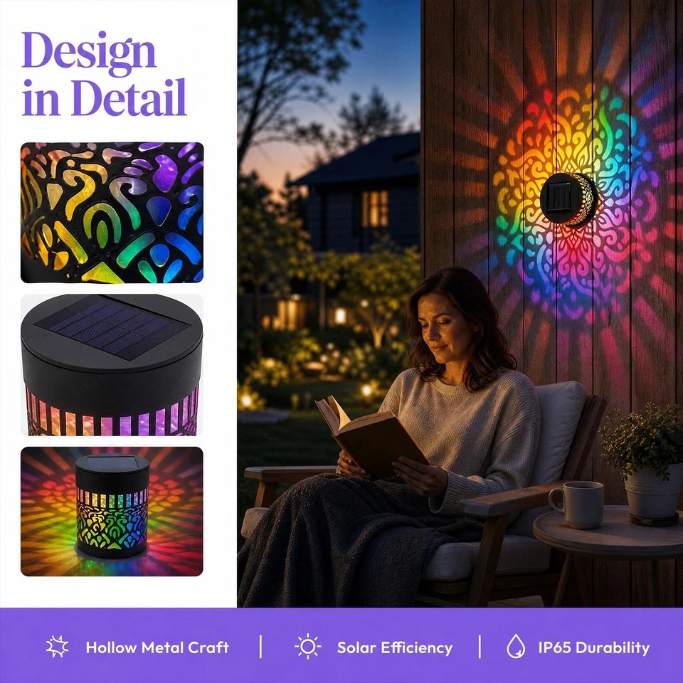 Solar Mandala Mosaic Lights 7 Color Changing Outdoor Solar Fence Decor Lamp gallery