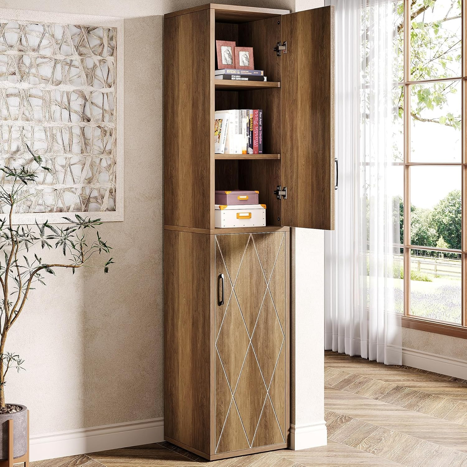 75" Tall Narrow Storage Cabinet, 15 Inch Wide Wood Kitchen Pantry Cabinet with D gallery