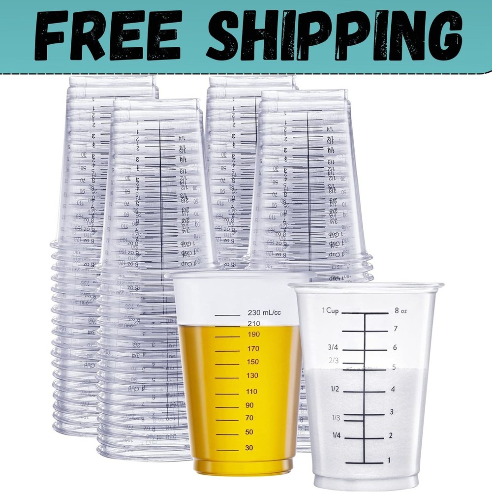 50 Pack Disposable Plastic Measuring Cups for Baking Cooking Epoxy Resin Mixing