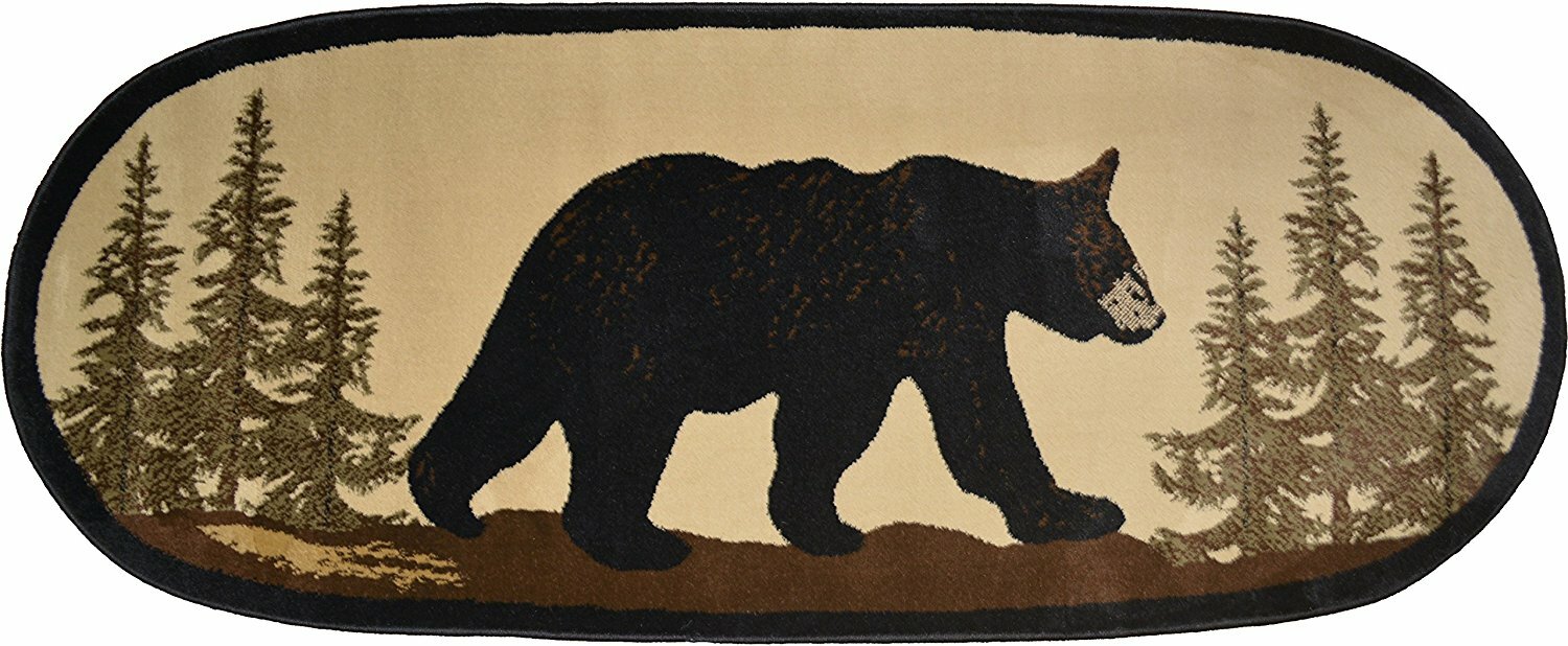 Bearwalk Oval Runner Area Hearth Rug Lodge Cabin Bear Brown Black Beig 2'2"x5'3" gallery
