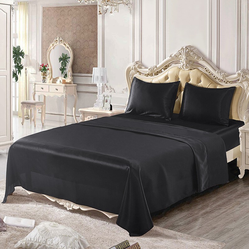4 Pcs Smooth Satin Silk Sheet Set Deep Pocket Bed Sheet Wrinkle Fade Resistant gallery