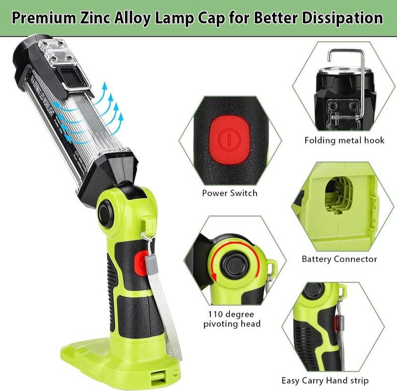 Cordless LED Work Light for Ryobi 18V ONE+ Plus Li-ion Battery 2000LM Flashlight gallery