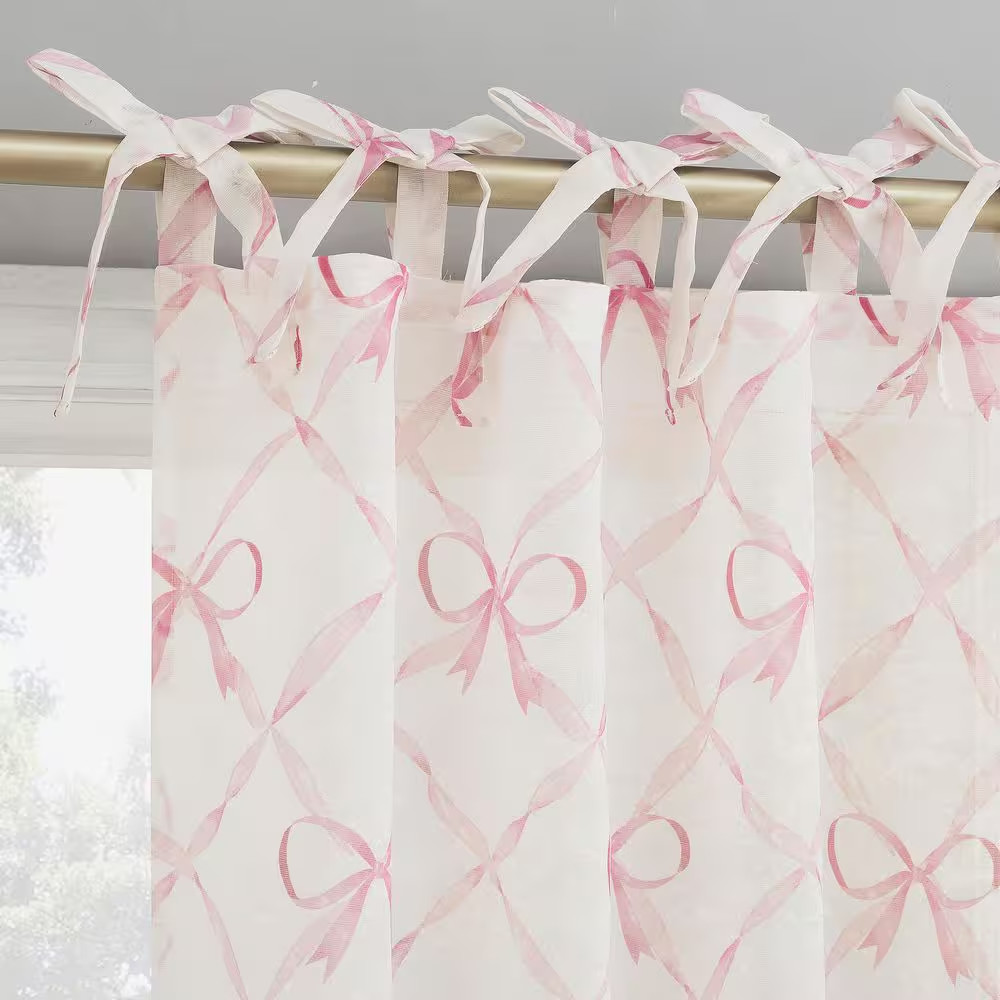 Romy Generation Lattice Bows Pink Polyester 50 In. W X 84 In. L Tie Top Sheer Cu gallery