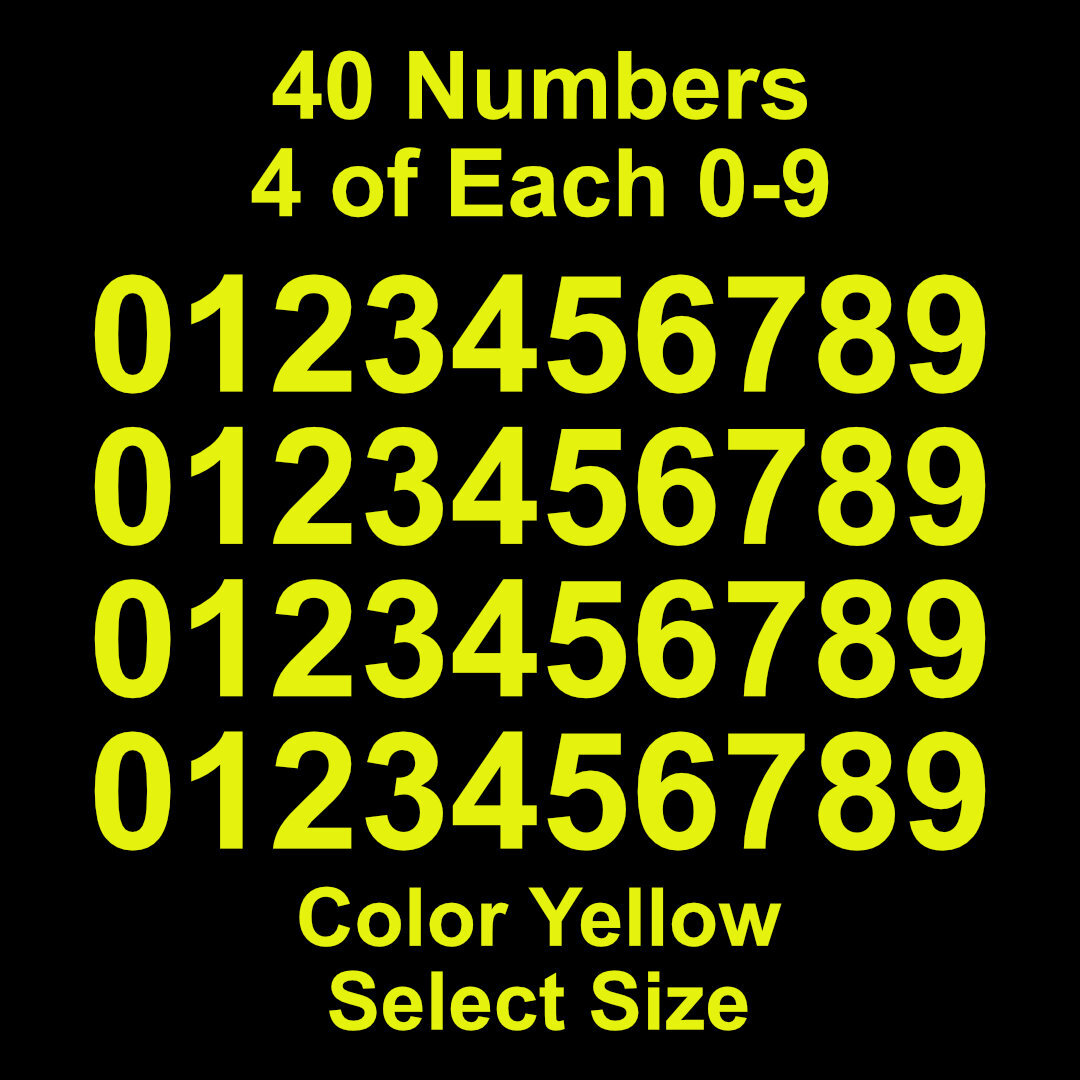 0 - 9 Number Decals Color: Yellow - Select Size - 40 Stickers 4 of Each Number gallery