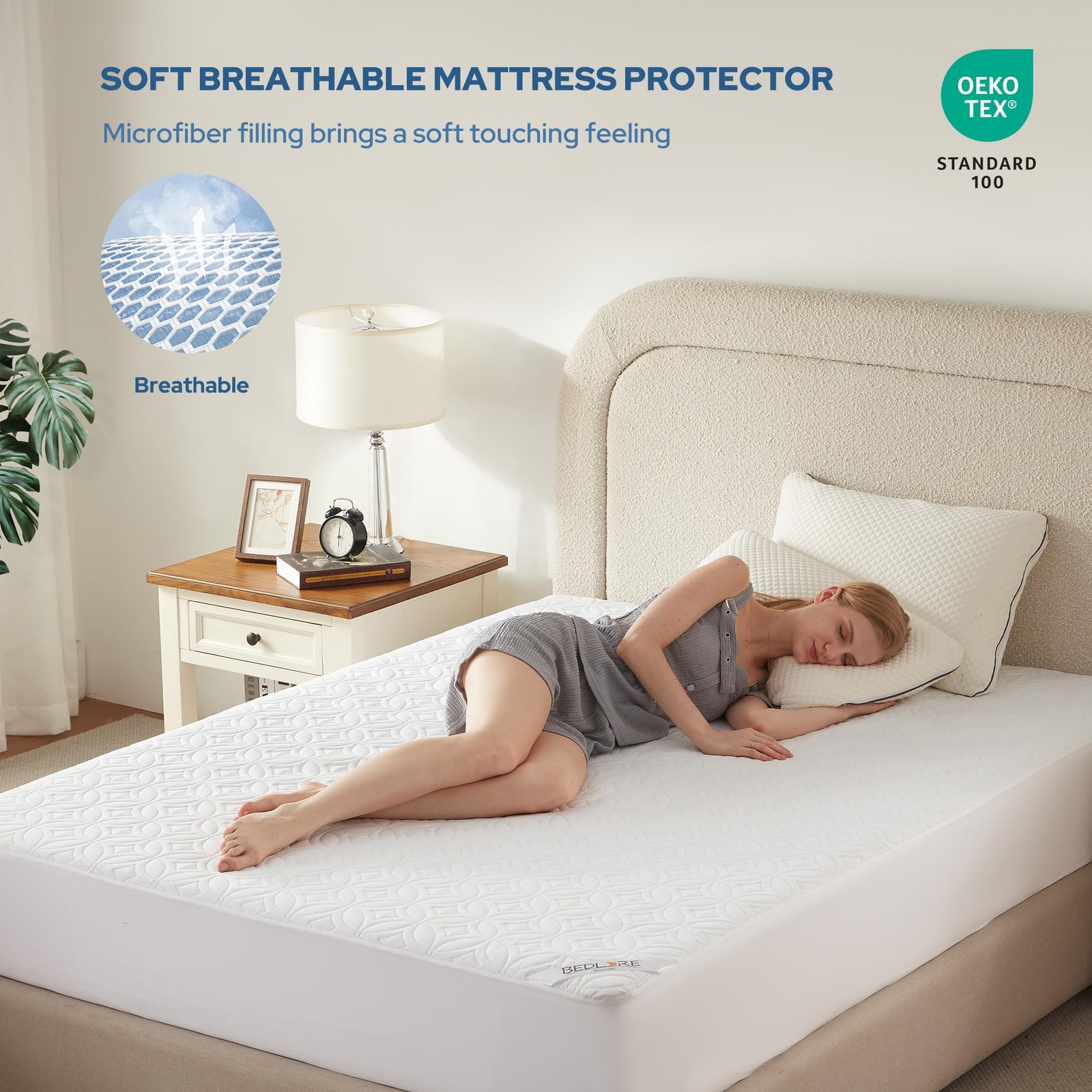 BEDLORE Waterproof Mattress Protector, Queen Size Noiseless Queen, 2 White gallery