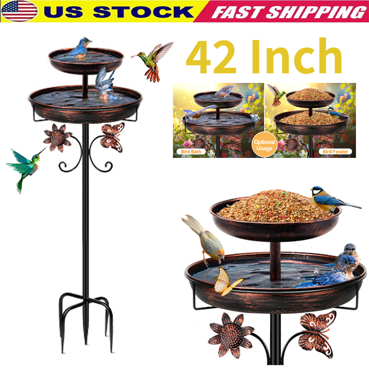 Upgraded Bird Bath for Outside, 42In Freestanding Birdbaths Feeder for Outdoors, gallery
