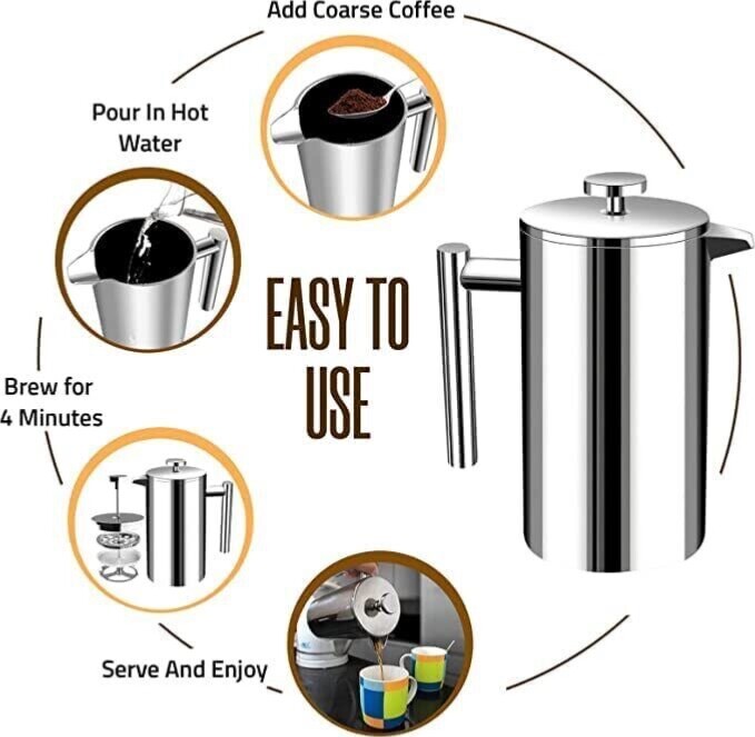 French Press Coffee Maker Stainless Steel Insulated Coffee Press 1000ml Silver gallery