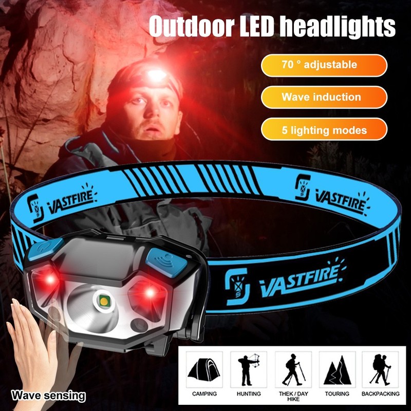 Mini Strong LED Headlamp Work Light Wave Sensor Red Light USB Rechargeable Lamp gallery