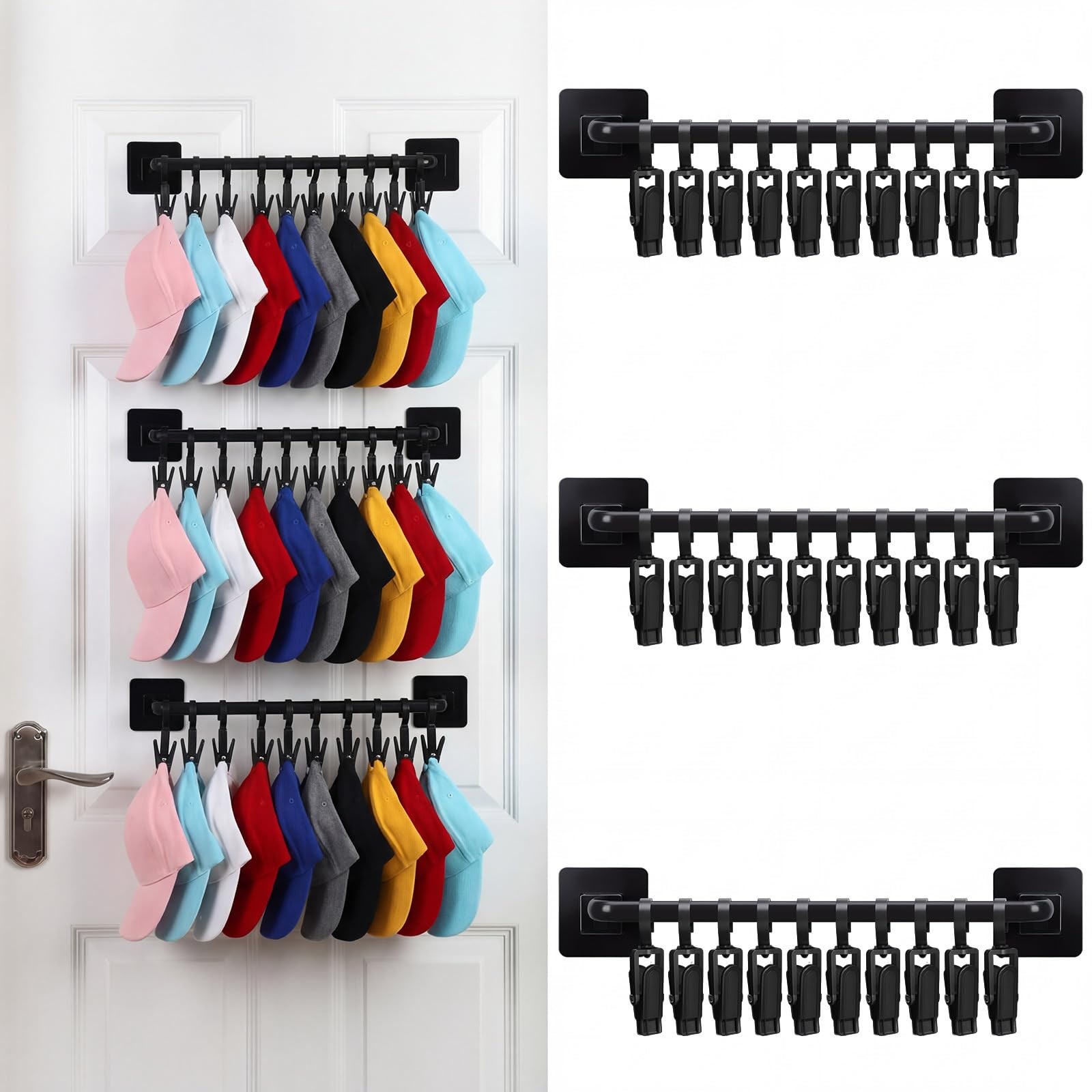 Fiwochic 3 Pcs Hat Rack for Door Baseball Cap Hat Organizer Hanger with 30 Hooks gallery
