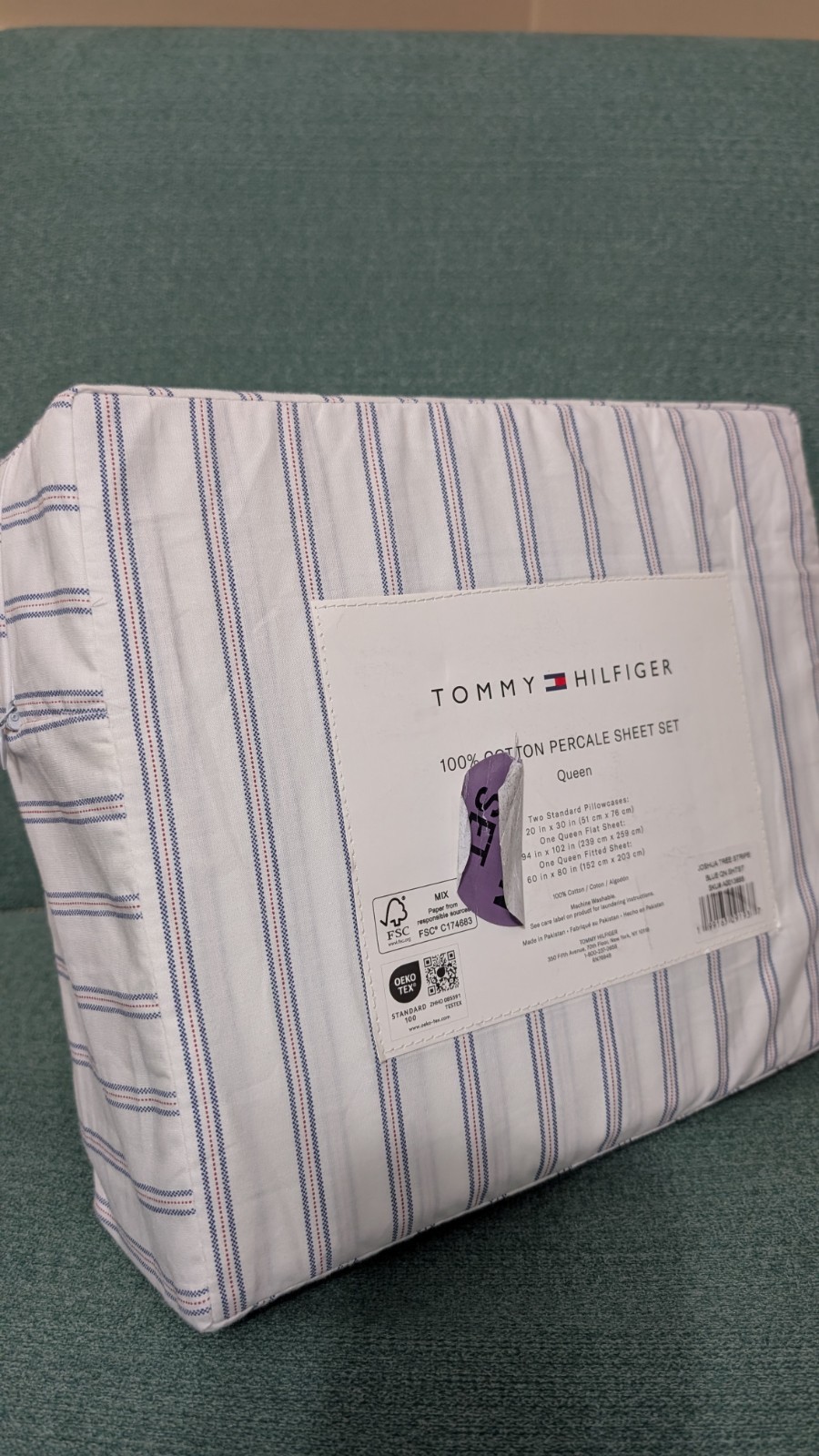 Tommy Bahama Queen Sheets, Cotton Percale Bedding Set Joshua Tree Stripe Blue gallery