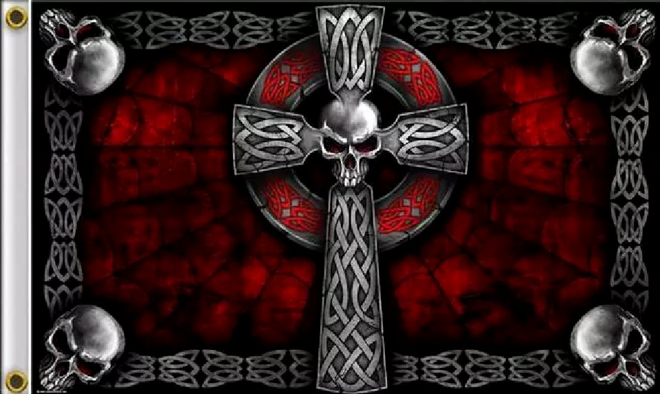 3X5 CELTIC CROSS SKULL GOTHIC RED BLACK FLAG BANNER 100D W/ GROMMETS (JC) gallery