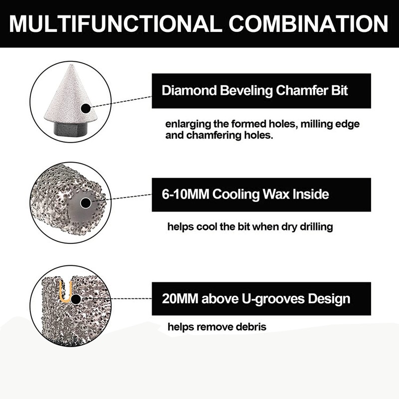 Diamond Core Drilling Bits Set Tile Hole Saw Kit Granite Ceramic Porcelain Sink gallery