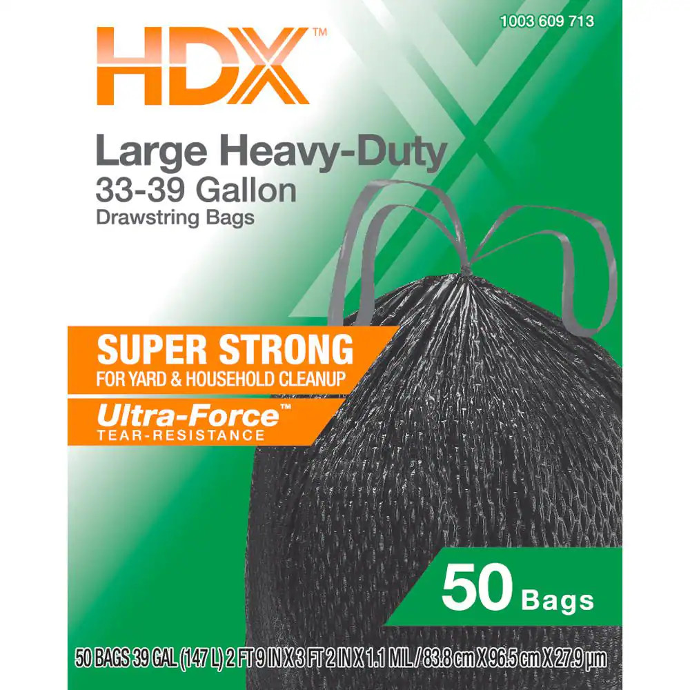 33-39-Gal. Black Heavy Duty Drawstring Trash Bags with 20% PCR (50-Count) gallery