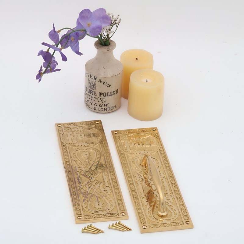Push and Pull Victorian Door Set with Embossed Brass Design - The Gatsby gallery