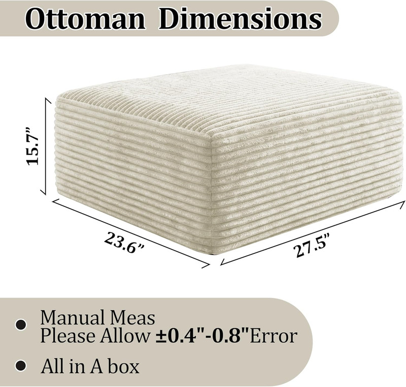 Beige Corduroy Ottoman - Modern Foam Foot Rest for Living Room & Bedroom gallery