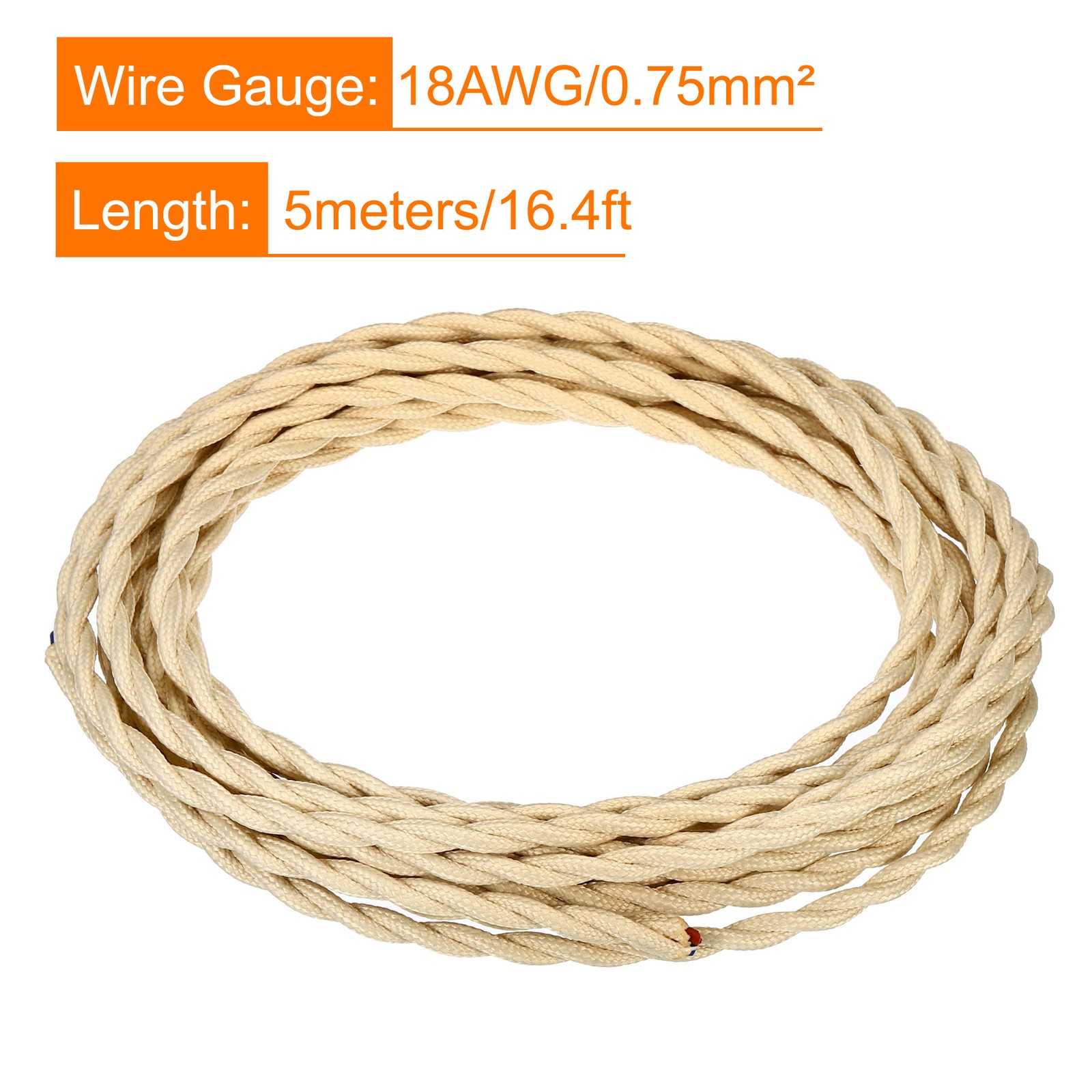 Twisted Cloth Covered Wire 2 Core 18AWG 5m/16.4ft,Electrical Cable,Beige gallery
