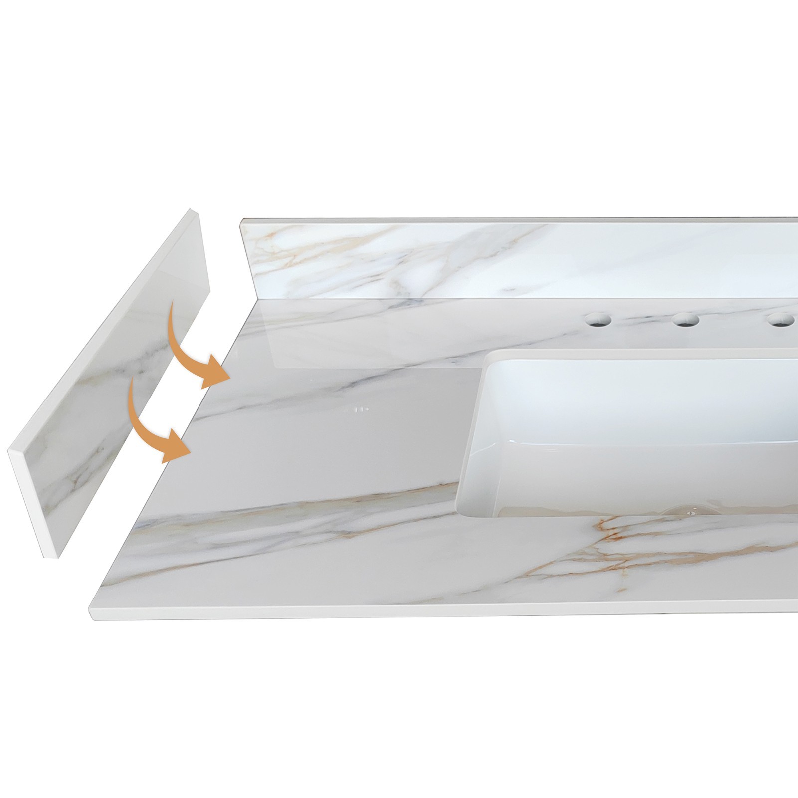 22" Sidesplash Vanity Top 4" Backsplash Carrara White Veins gallery