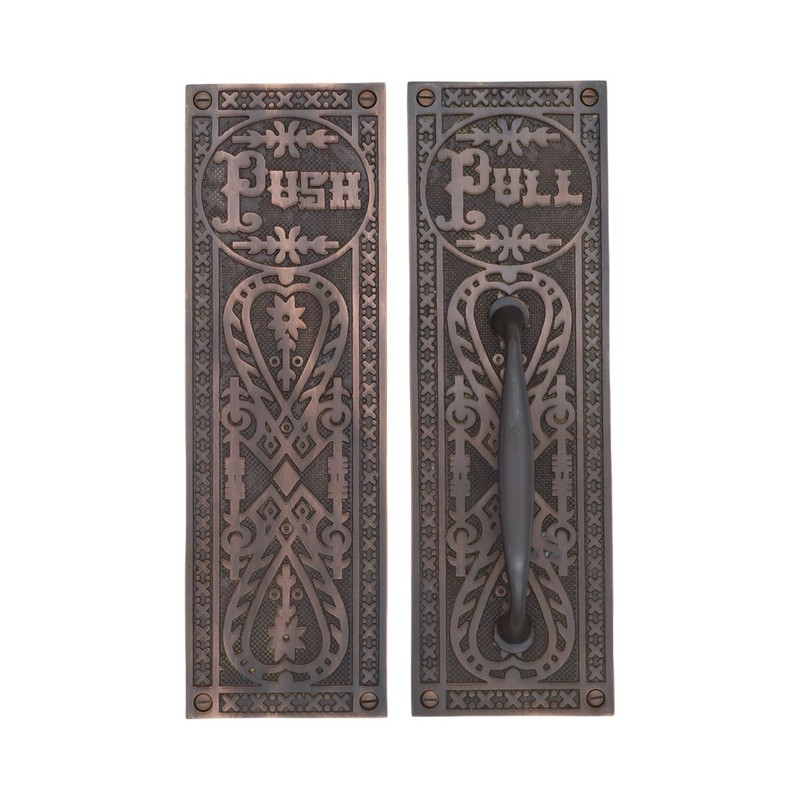 Push and Pull Victorian Door Set with Embossed Brass Design - The Gatsby gallery