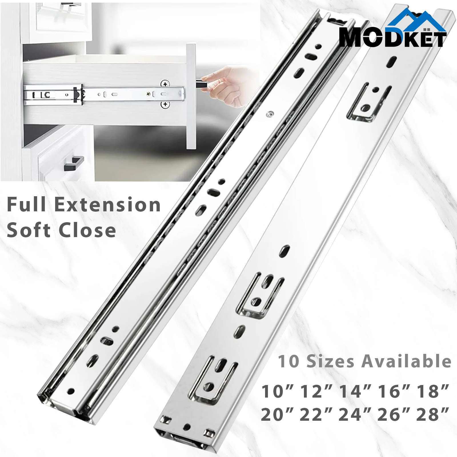 Soft-Close Drawer Slides Ball Bearing Full Extension 12"-24" 100lb Weight Limit gallery