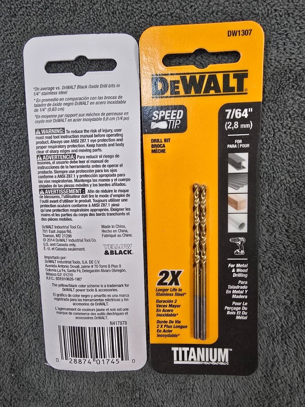 (2) Dewalt 7/64 in Drill Bit- Split 135° Point 2 Pc. (4 Bits Total) DW1307 gallery