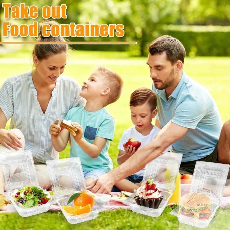 100 Pack Clear Plastic Square Hinged Food Clamshell Container,Disposable To Go gallery