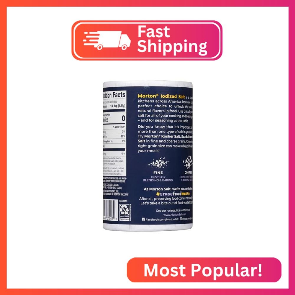 Morton Iodized Salt, All-Purpose, (26 oz), 2-Pack - All-Purpose, Perfect for Coo gallery