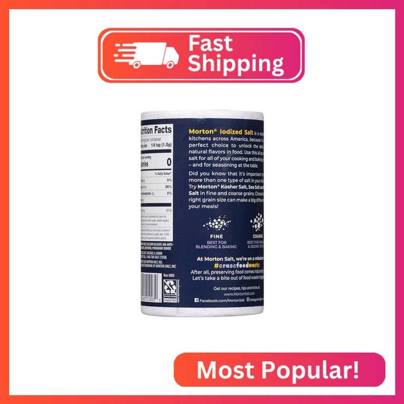 Morton Iodized Salt, All-Purpose, (26 oz), 2-Pack - All-Purpose, Perfect for Coo gallery
