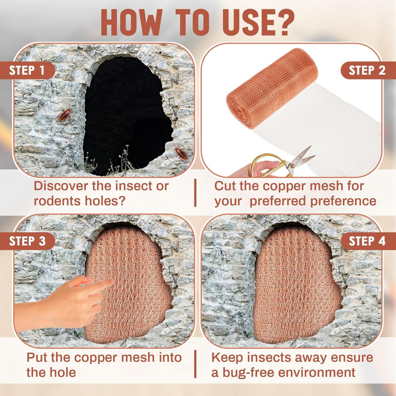 8" X 100 Ft Copper Mesh Rodent Control Copper Wool for Slugs Rustproof DIY Hole gallery