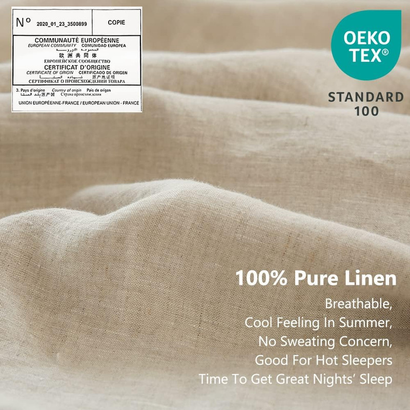 Linen King Sheet Set - 100% Soft Embroidered Natural Flax Bedding, 4 Pieces gallery