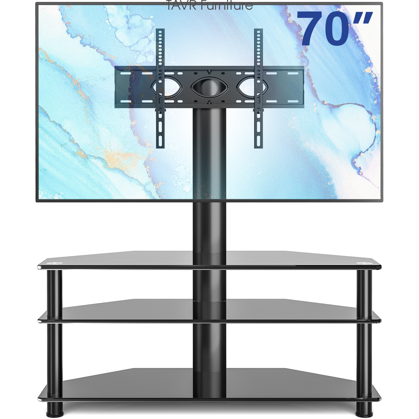 Modern Universal Glass Floor TV Stand with Swivel Mount for TVs up to 75 inch gallery