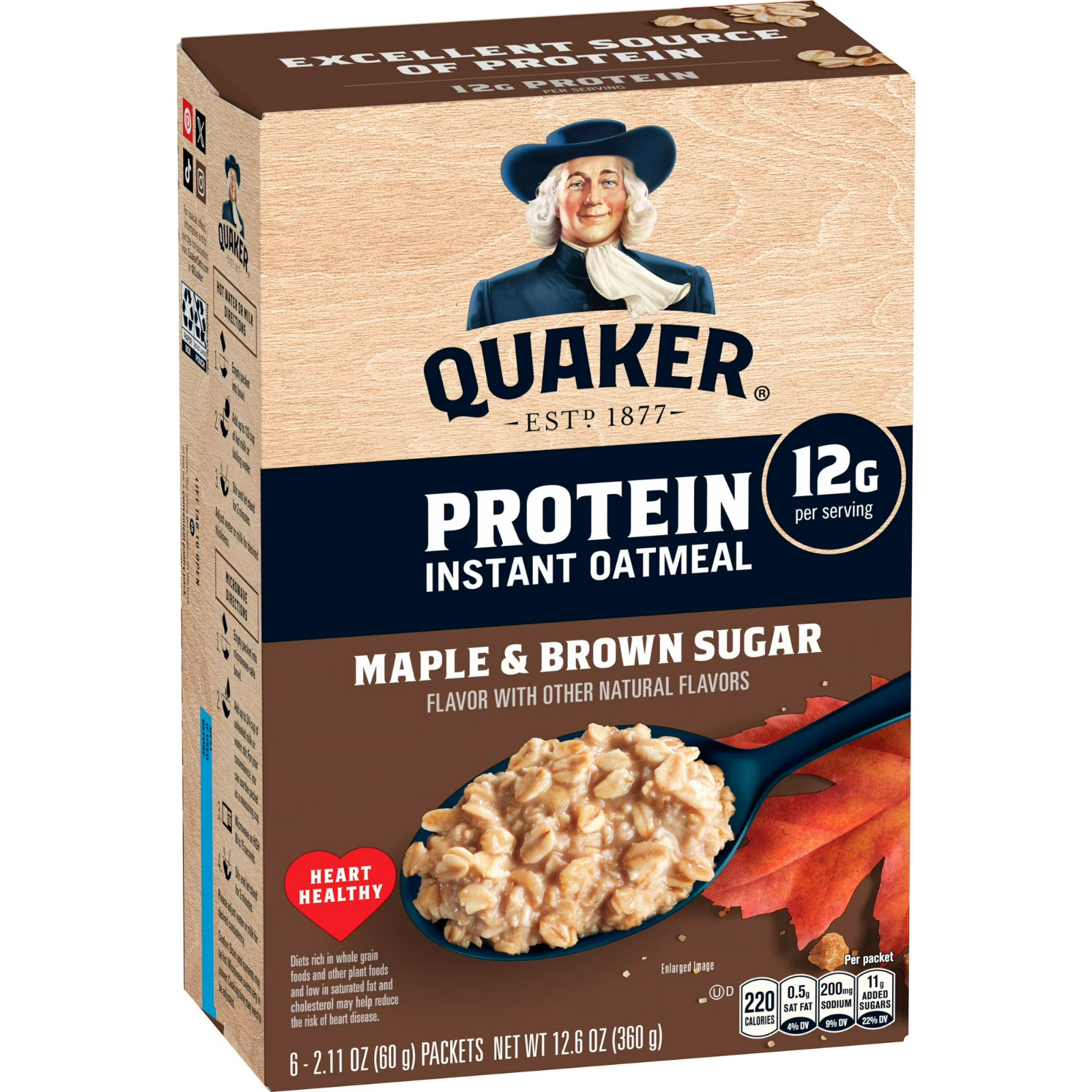 Quaker, Protein Instant Oatmeal, Maple & Brown Sugar, 2.11 oz, 6 Packets gallery