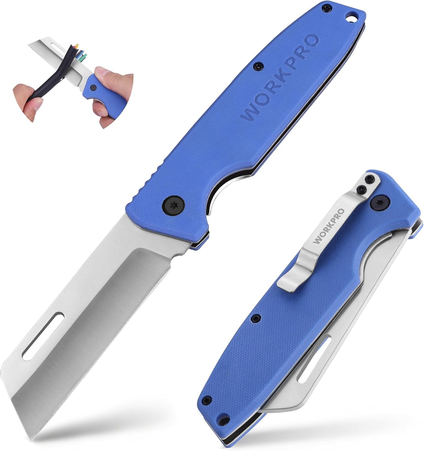 WORKPRO Folding Pocket Utility Knife Electrician Knife with Stainless Plain Edge gallery