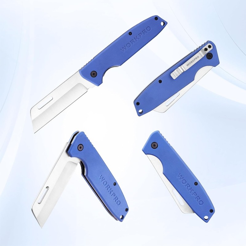 WORKPRO Utility Knife Electrician & Folding Pocket Knife w/Stainless Plain Edge gallery