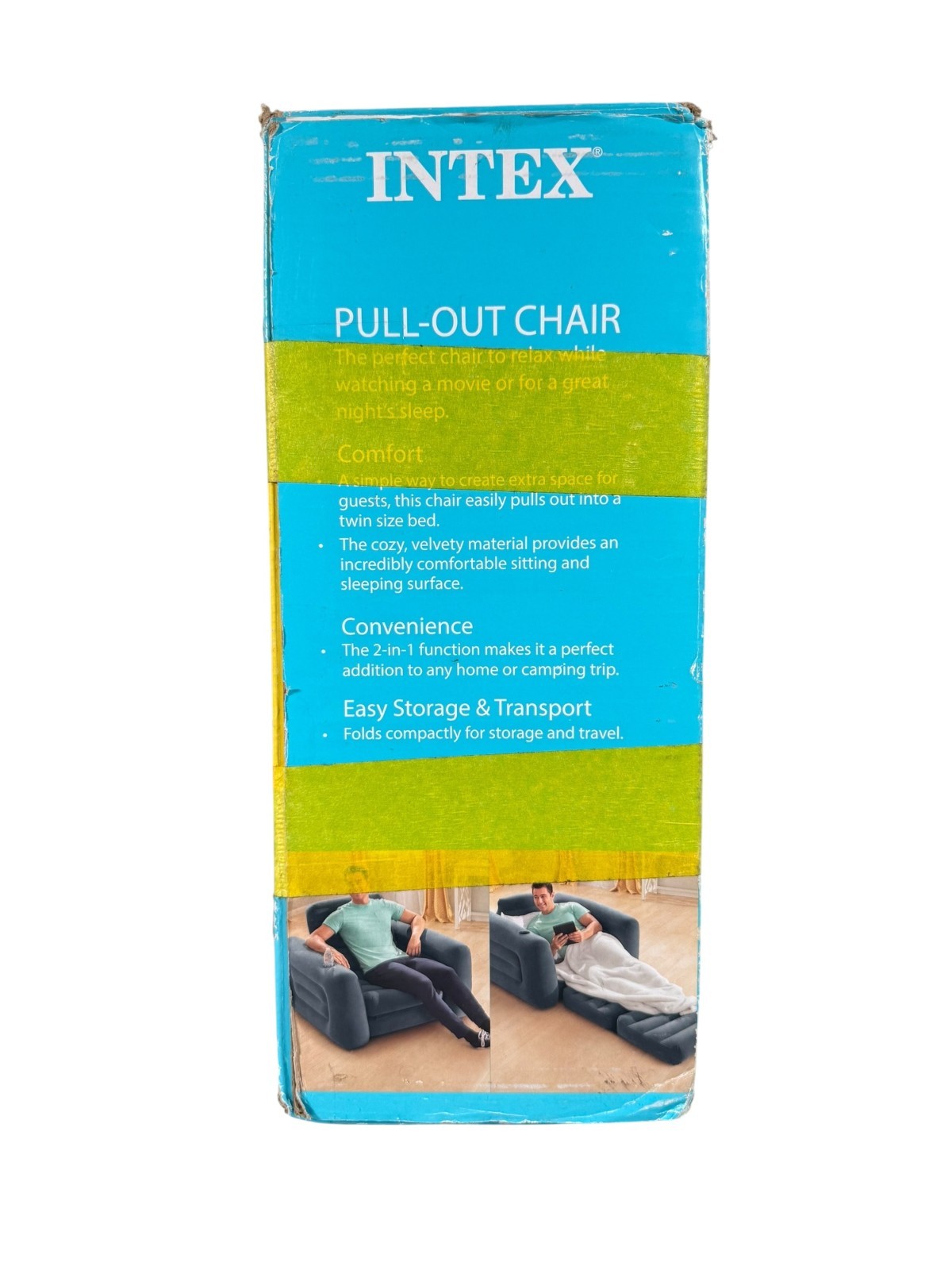 Intex 66551EP Inflatable Pull-Out Chair: Built-in Cupholder – Velvety Surface – gallery