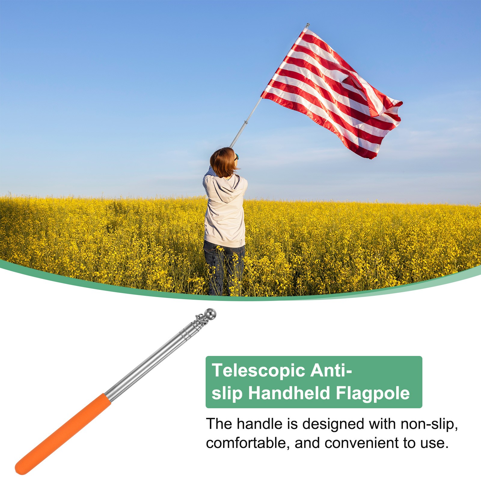 4-Pack 3.94Ft/1.2M Telescopic Flag Pole with Clips Red/Blue/Orange/Green gallery