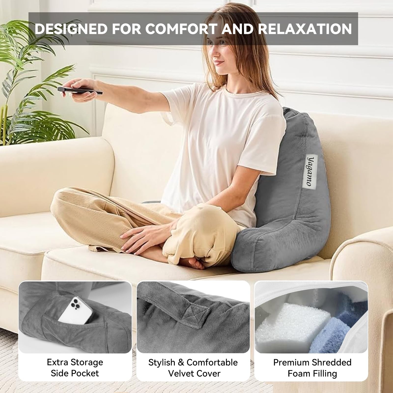 Reading Pillows for Bed Sitting Up Set of 2, Adults and Teens Backrest with A... gallery
