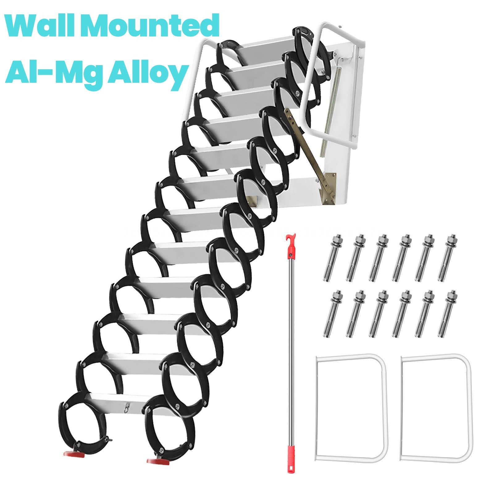 12-Step Wall Mounted Attic Ladder 10ft Pull Down Foldable Loft Access Staircase gallery